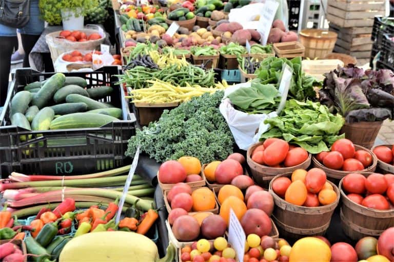 Fresh produce sold at a market by farmer