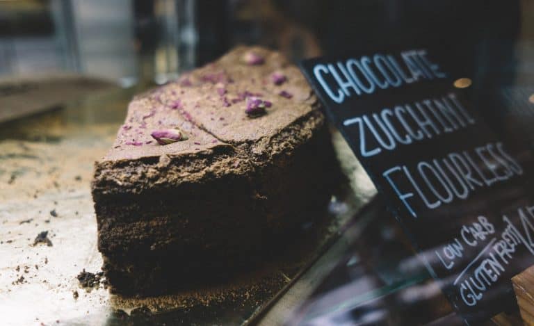Organic chocolate cake labeled with low carbs